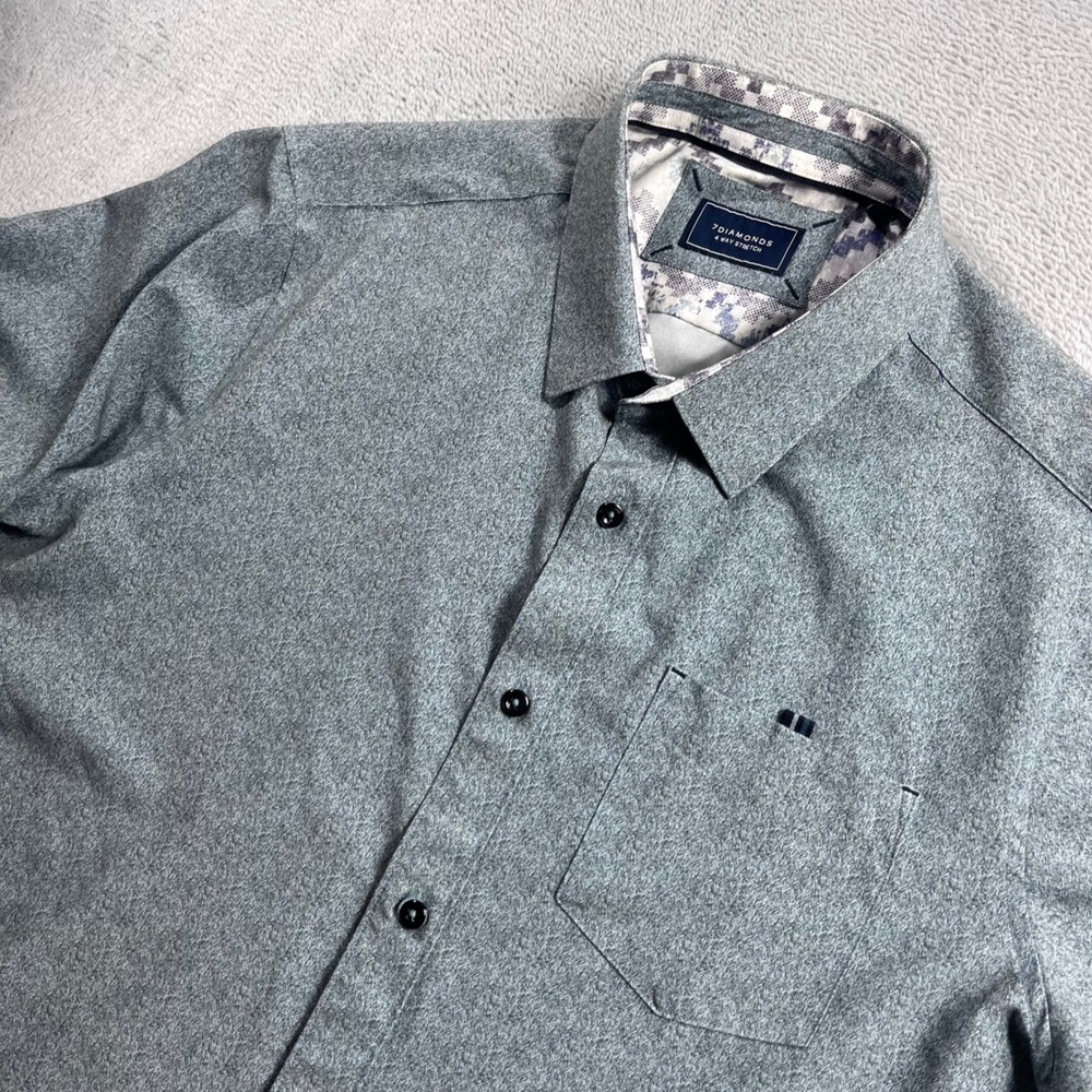7Diamonds Painted Memory 4-way Stretch Short Sleeve Shirt Grey Mens Medium